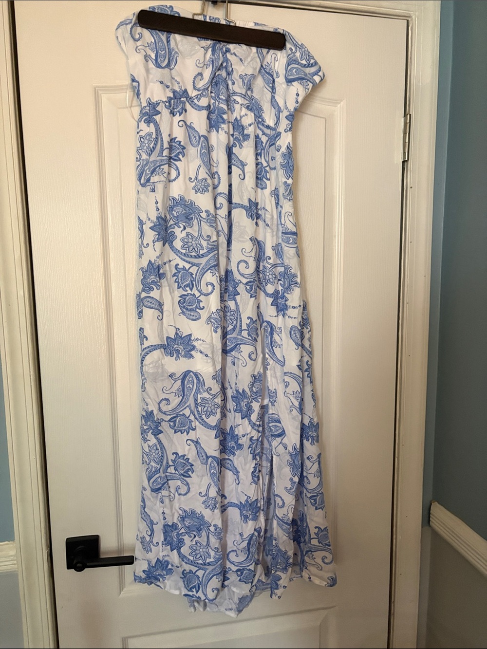 Hollister Strapless White Dress with Blue Paisley Print